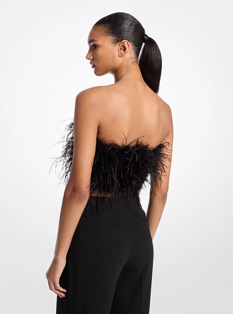 Top a fascia in cr&ecirc;pe con piume in NERO | Michael Kors