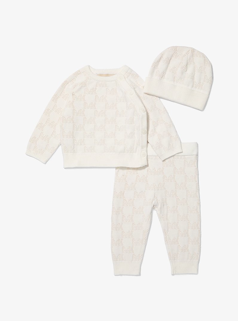 3-Piece Logo Cotton-Knit Baby Set in OFF WHITE | Michael Kors