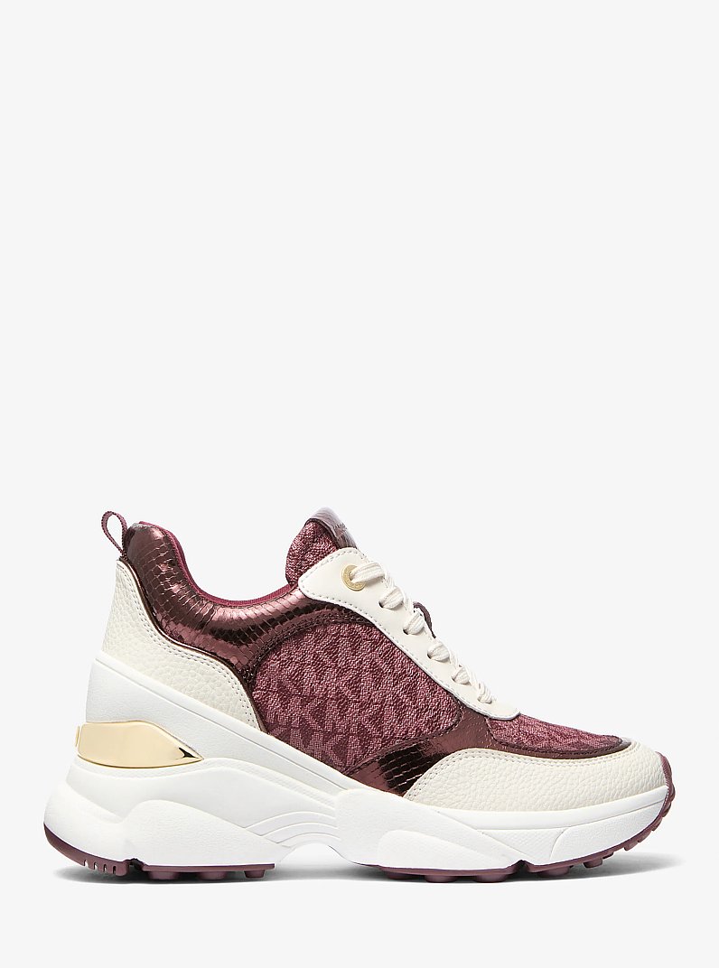 Katrina Signature Logo and Metallic Lizard Embossed Trainer in OXBLOOD MLTI | Michael Kors