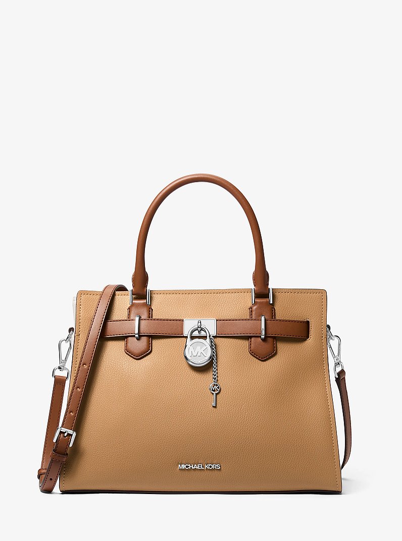 Hamilton Medium Color-Block Leather Satchel in PEANUT MULTI | Michael Kors