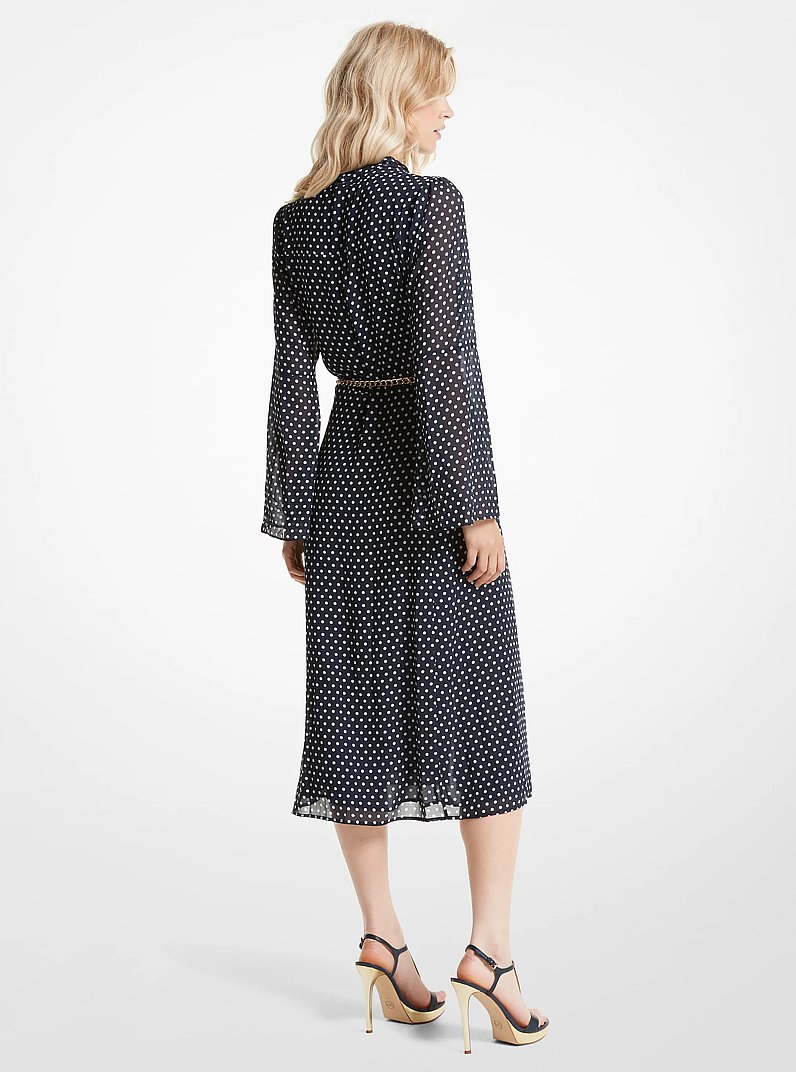 Polka Dot Georgette Tie-Neck Midi Dress in MIDNIGHTBLUE | Michael Kors
