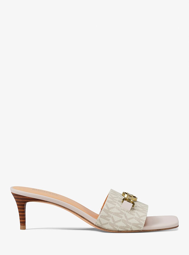 Sandalo Natalie con stampa logo e mezzo tacco in VANIGLIA | Michael Kors