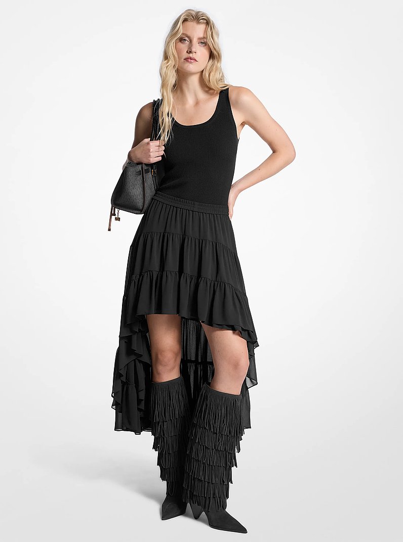 Georgette Tiered Skirt in BLACK | Michael Kors