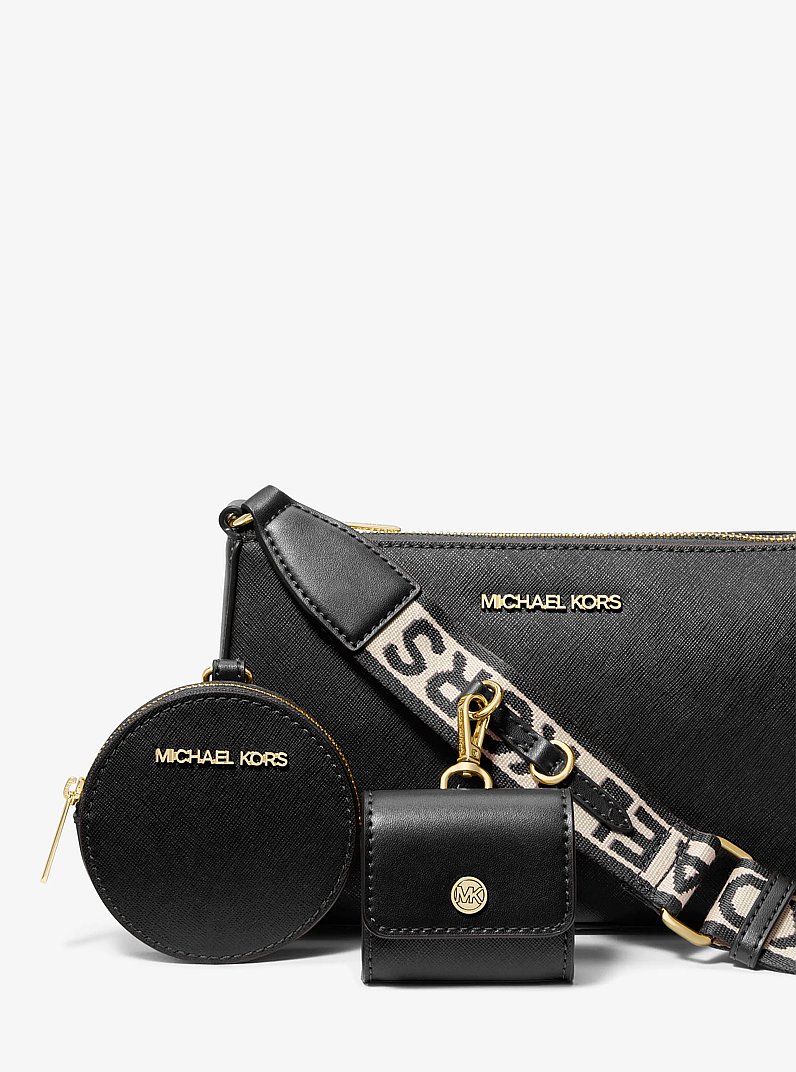 Bolsa cruzada Jet Set de piel Saffiano con estuche para Apple Airpods Pro in NEGRO | Michael Kors