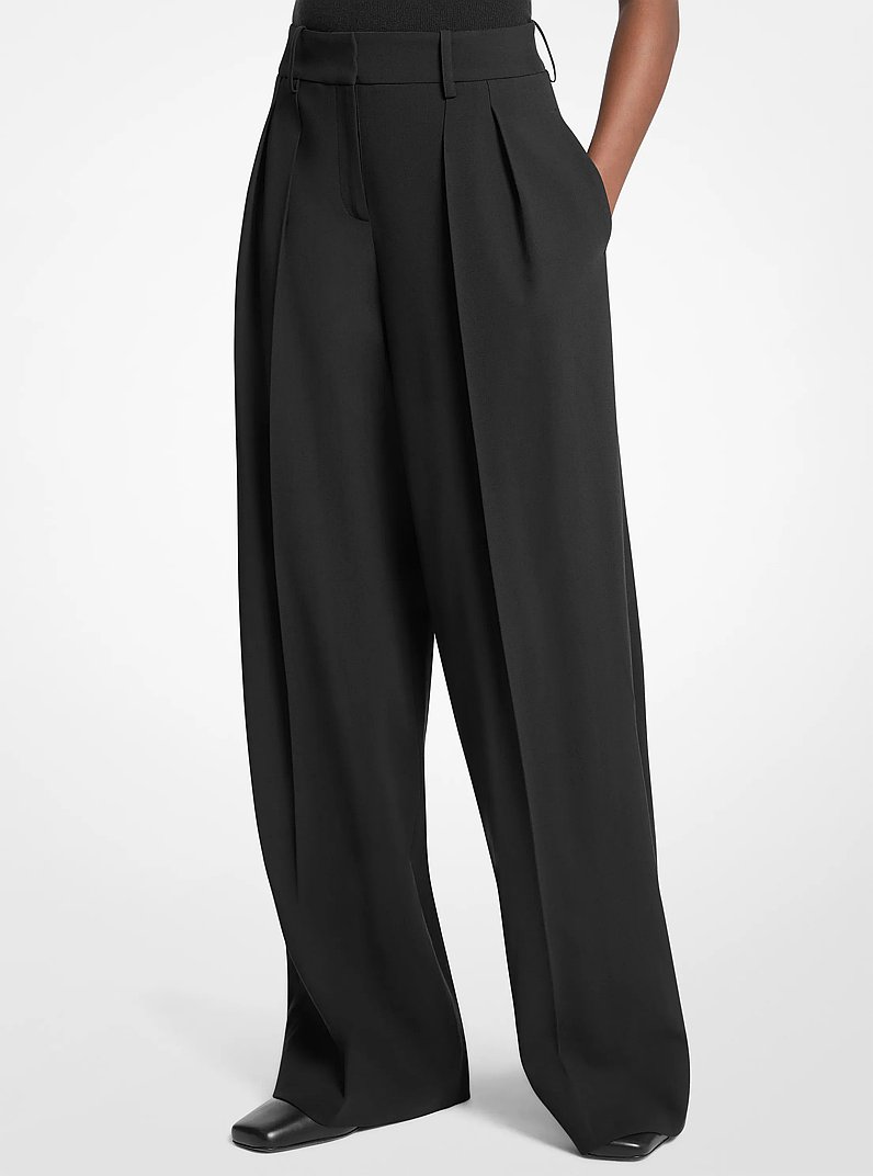 Pantal&oacute;n holgados plisados de lana el&aacute;stica in NEGRO | Michael Kors