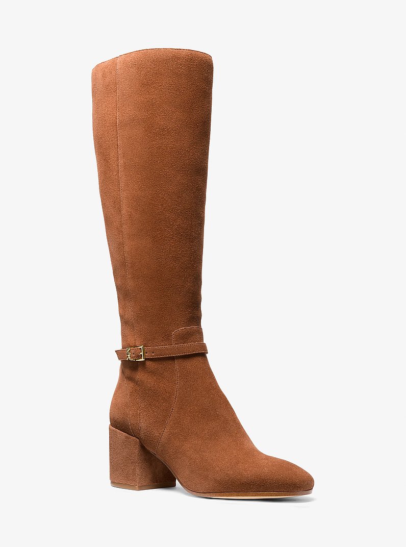 Ella Suede Block Heel Boot in LUGGAGE | Michael Kors