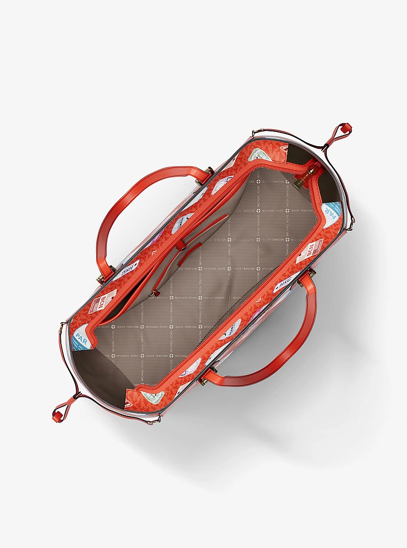 Voyager Large Printed Signature Logo Tote Bag in DK SANGRIA | Michael Kors