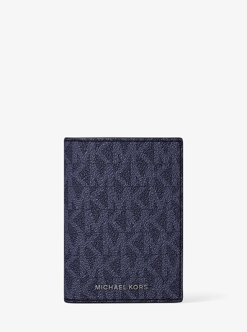 Hudson Signature Logo Folio Card Case in DRESS BLUES | Michael Kors
