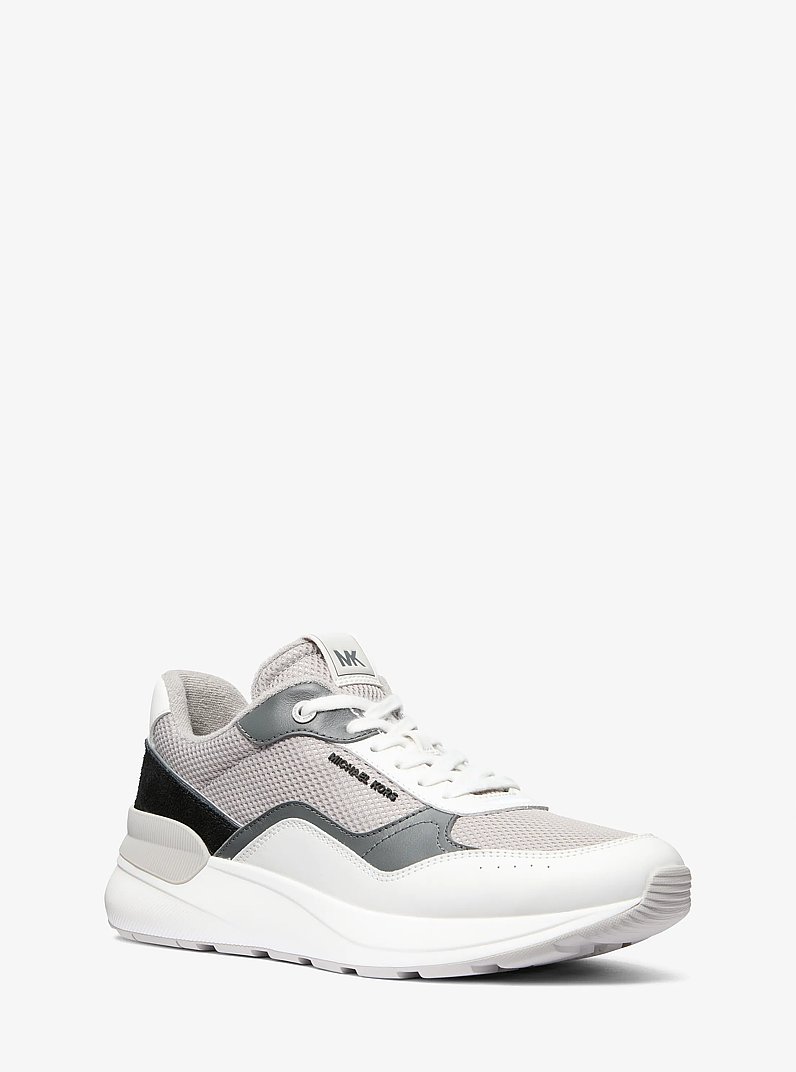 Trevor Leather and Stretch Knit Trainer in QUARRY GREY MULTI | Michael Kors