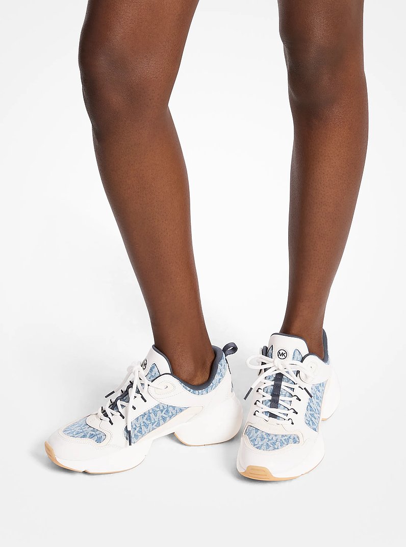 Bowie Signature Logo Print Denim Trainer in NEW HRZN WSH | Michael Kors