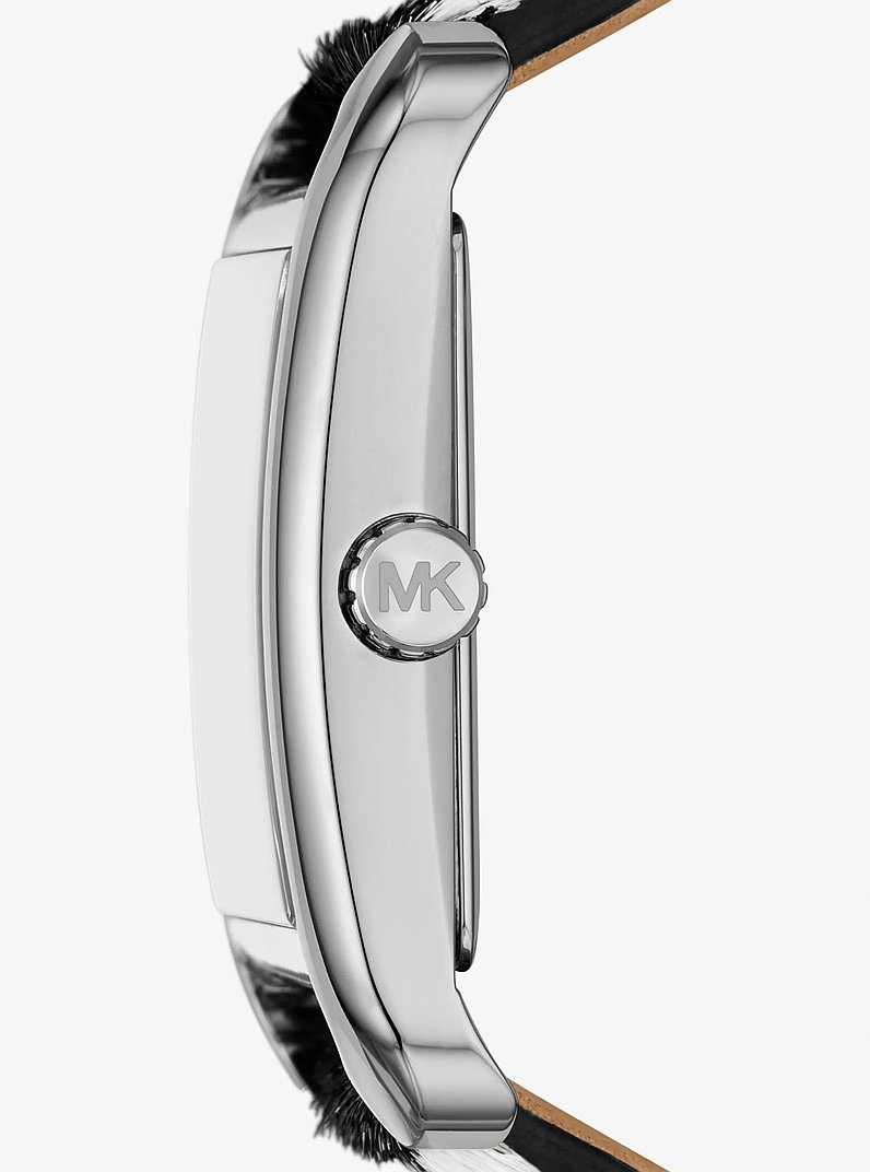 Monroe Silver-Tone and Zebra Print Calf Hair Watch in BLACK | Michael Kors