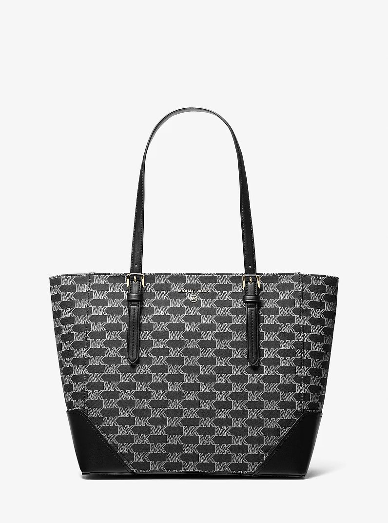 Aria Large Signature Logo Jacquard Tote Bag in BLACK COMBO | Michael Kors