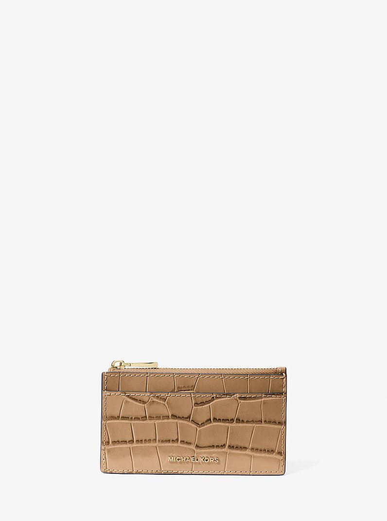 Jet Set Small Crocodile Embossed Leather Card Case in HUSK | Michael Kors
