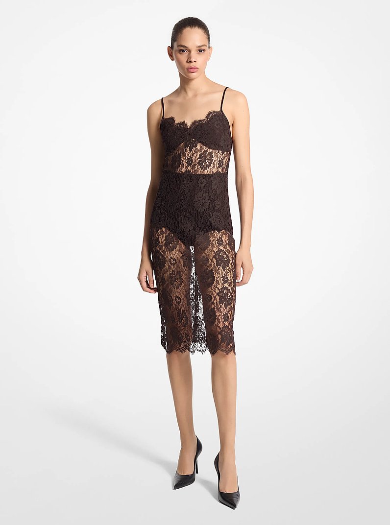 Floral Lace Slip Dress in CHOCOLATE | Michael Kors