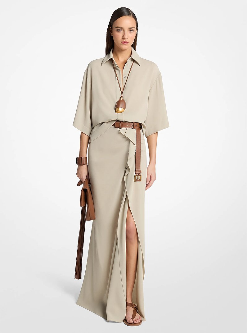 Falda pareo de crep&eacute; de lana in ALMENDRA | Michael Kors