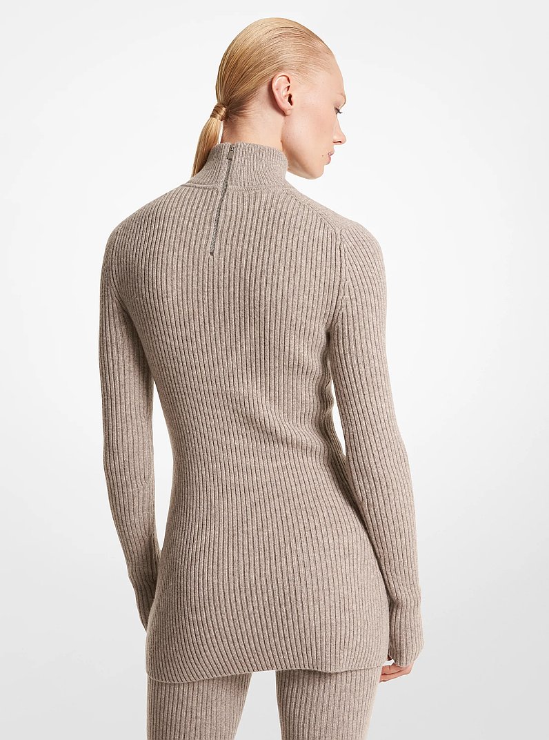 Jersey tipo t&uacute;nica de cuello vuelto de cachemir el&aacute;stico in MEZCLA DE GRIS TOPO | Michael Kors