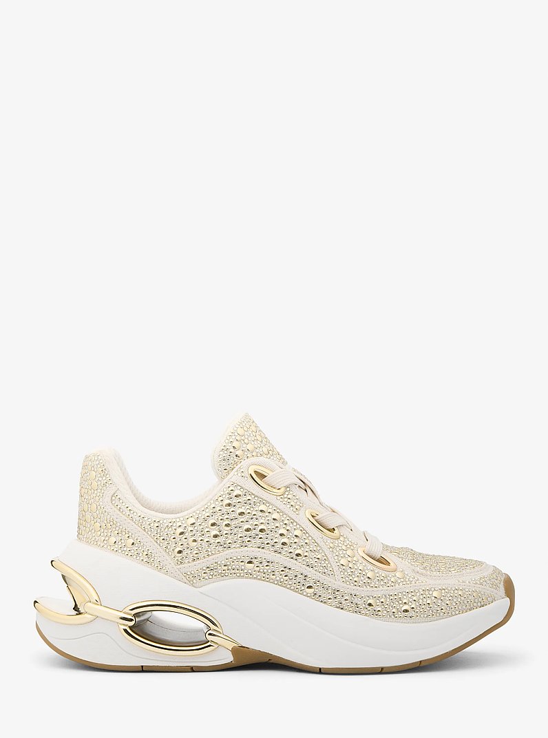 Toni Embellished Linen Blend Trainer in CREAM | Michael Kors