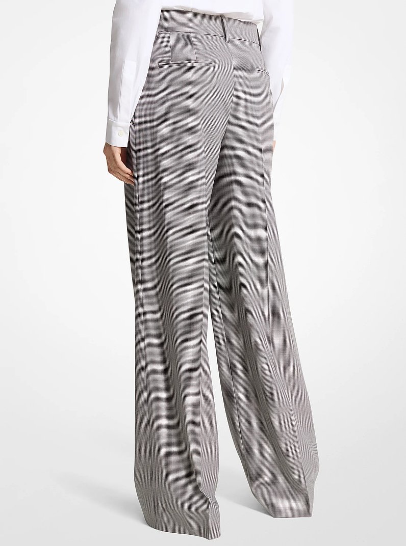 Dogtooth Stretch Wool Pleated Trousers in CHOCOLATE/WHITE | Michael Kors