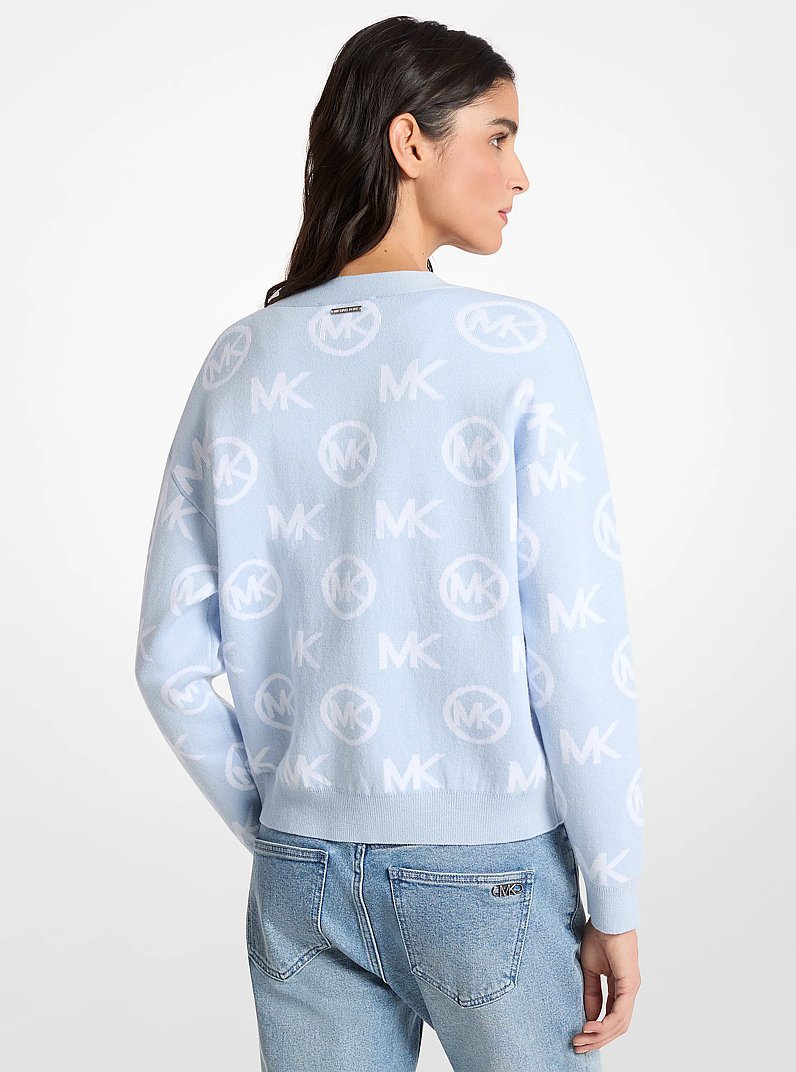 Logo Jacquard Cotton Blend Cardigan in PASTEL BLUE | Michael Kors