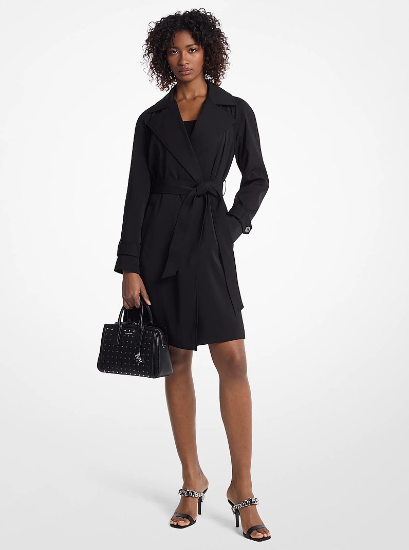 Draped Woven Trench Coat in BLACK | Michael Kors