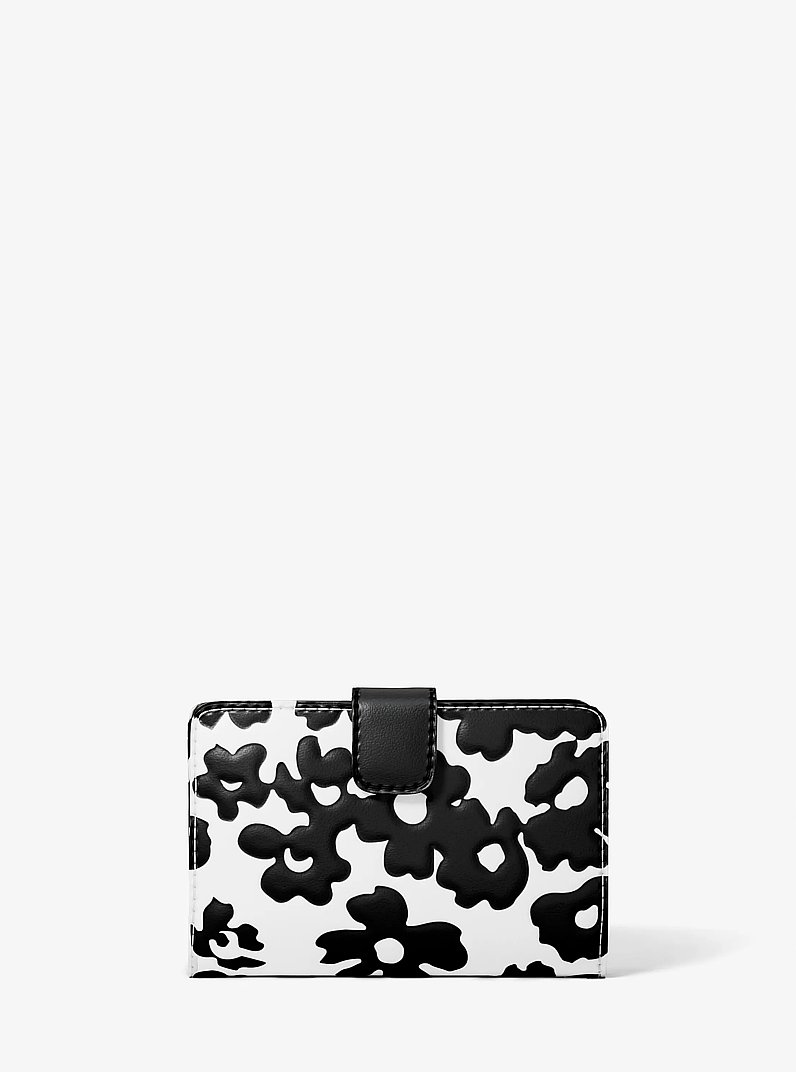 Jet Set Medium Floral Print Bi-Fold Wallet in BLACK - Sale