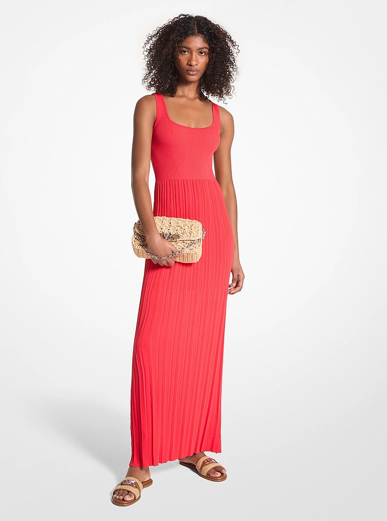 Ribbed Stretch Knit Maxi Dress in CORAL | Michael Kors