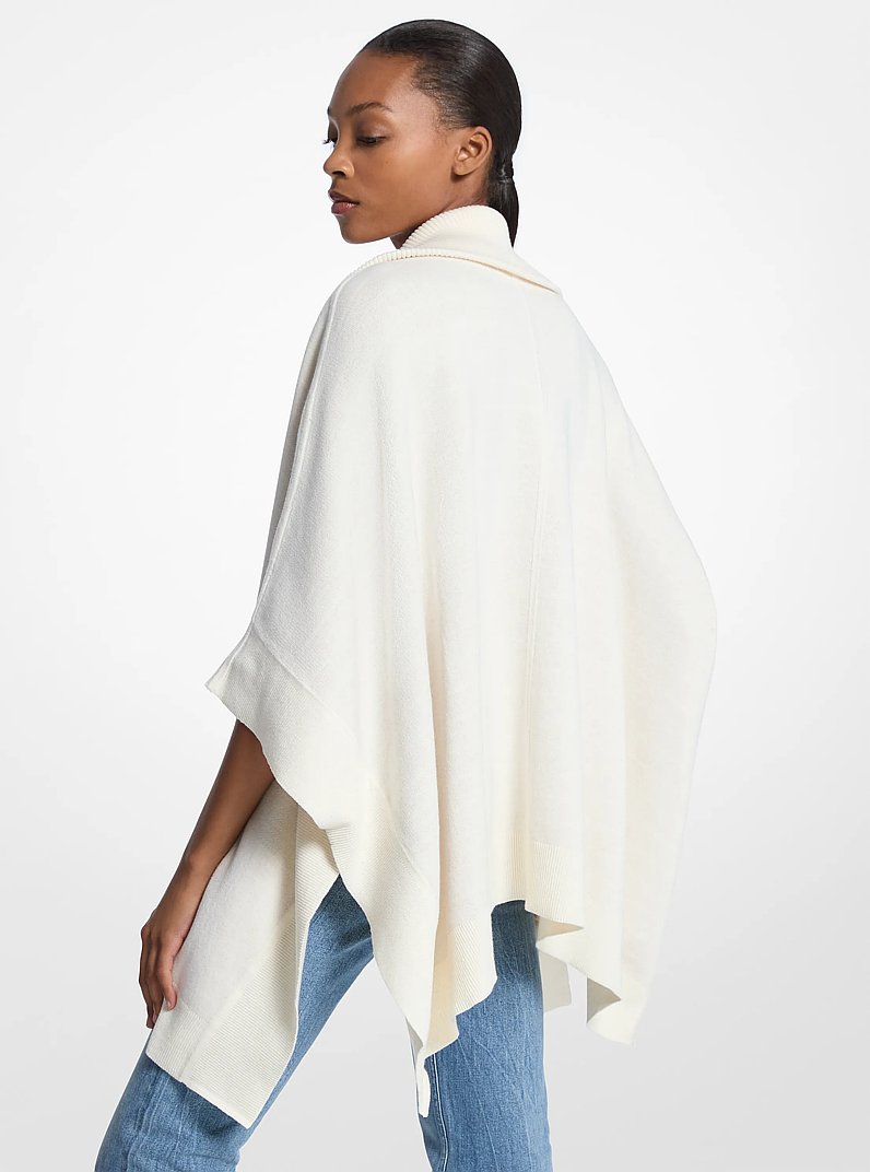 Reversible Logo Cotton Blend Zip-Up Poncho in BONE | Michael Kors