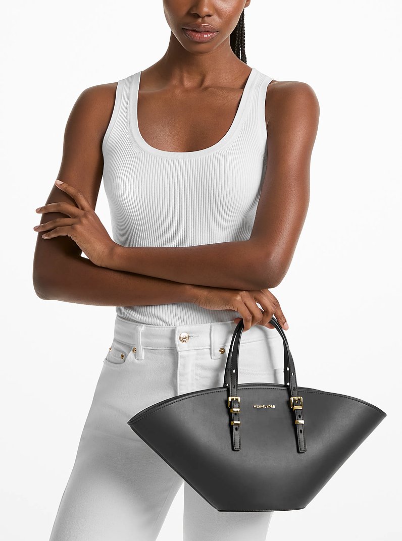 Isa Small Leather Fan Tote Bag