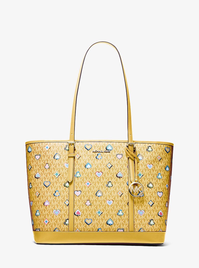 Jet Set Large Printed Signature Logo Tote Bag in HONEY | Michael Kors