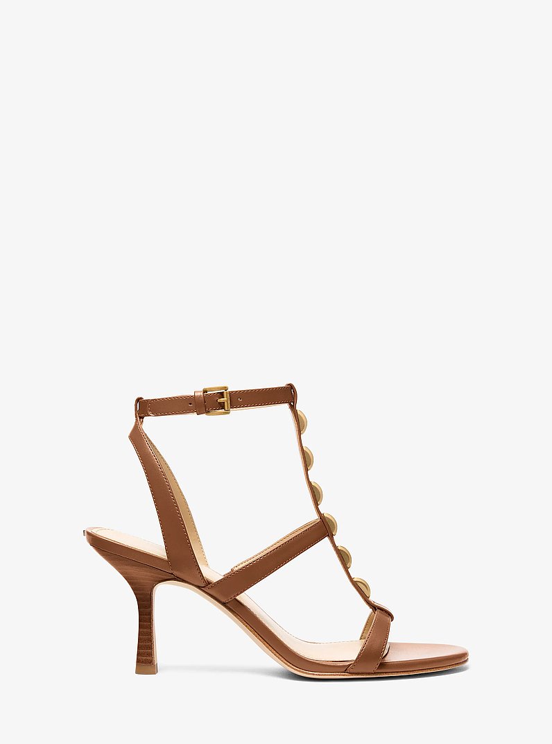 Nara Studded Leather Sandal in LUGGAGE | Michael Kors