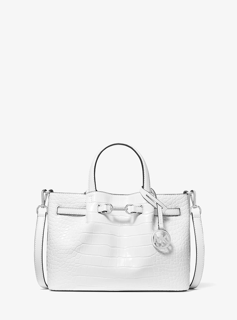 Carson Small Crocodile Embossed Satchel in OPTIC WHITE | Michael Kors