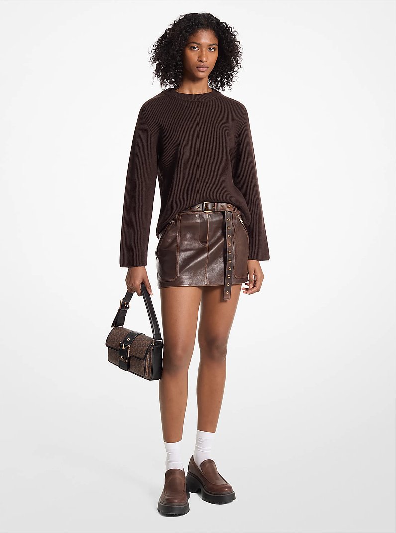 Ribbed Merino Wool Sweater in CHOCOLATE | Michael Kors