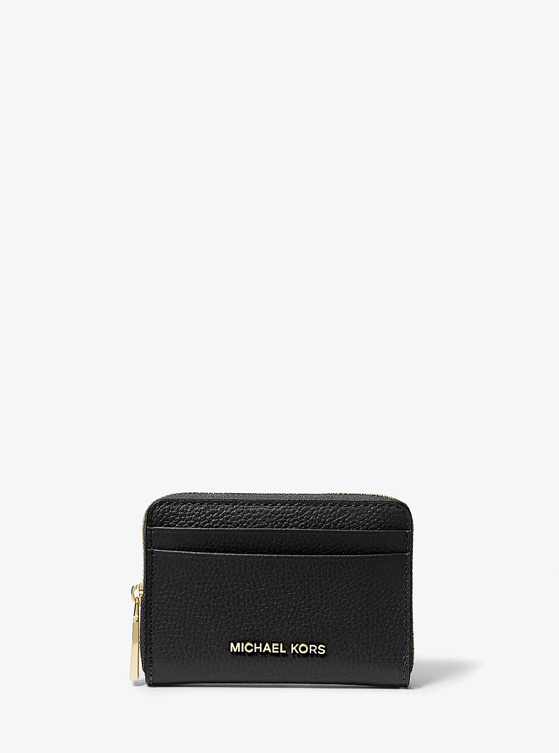 Porta carte di credito zip-around Jet Set piccolo in pelle martellata in NERO | Michael Kors