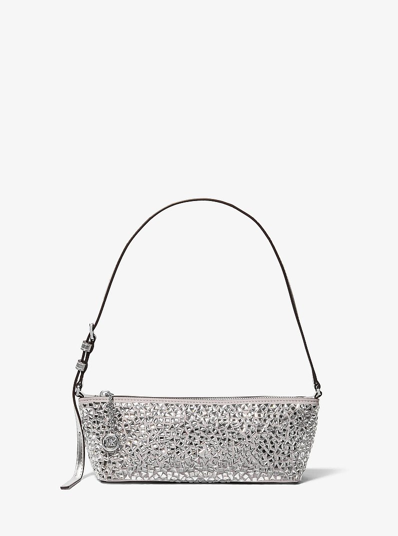 Laila Small Mirror Embellished Pochette in NICKEL | Michael Kors