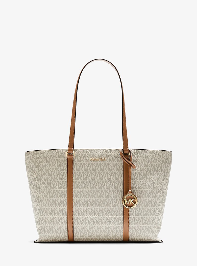 Shopper Temple Large mit Signature-Logomuster in VANILLE/EICHELBRAUN | Michael Kors