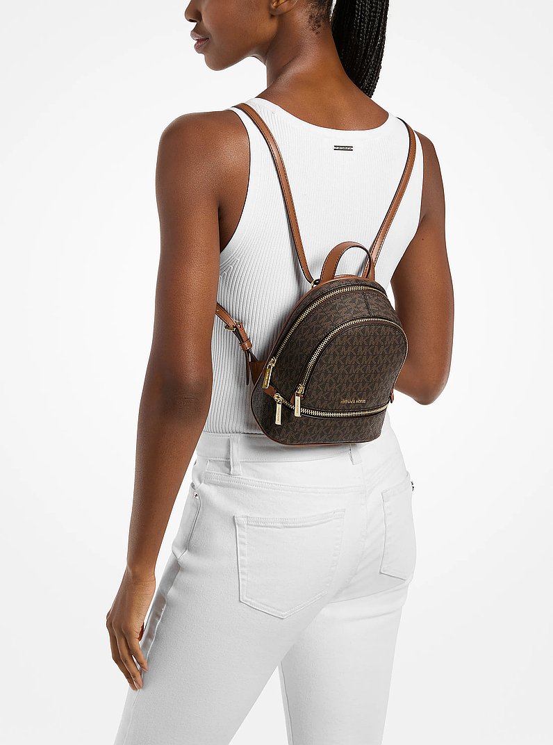 Rhea Extra-Small Signature Logo Backpack in BROWN | Michael Kors
