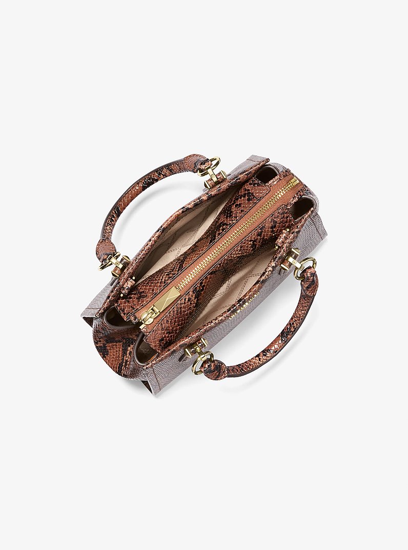 Marilyn Small Snake Embossed Leather Crossbody Bag in LUGGAGE | Michael Kors