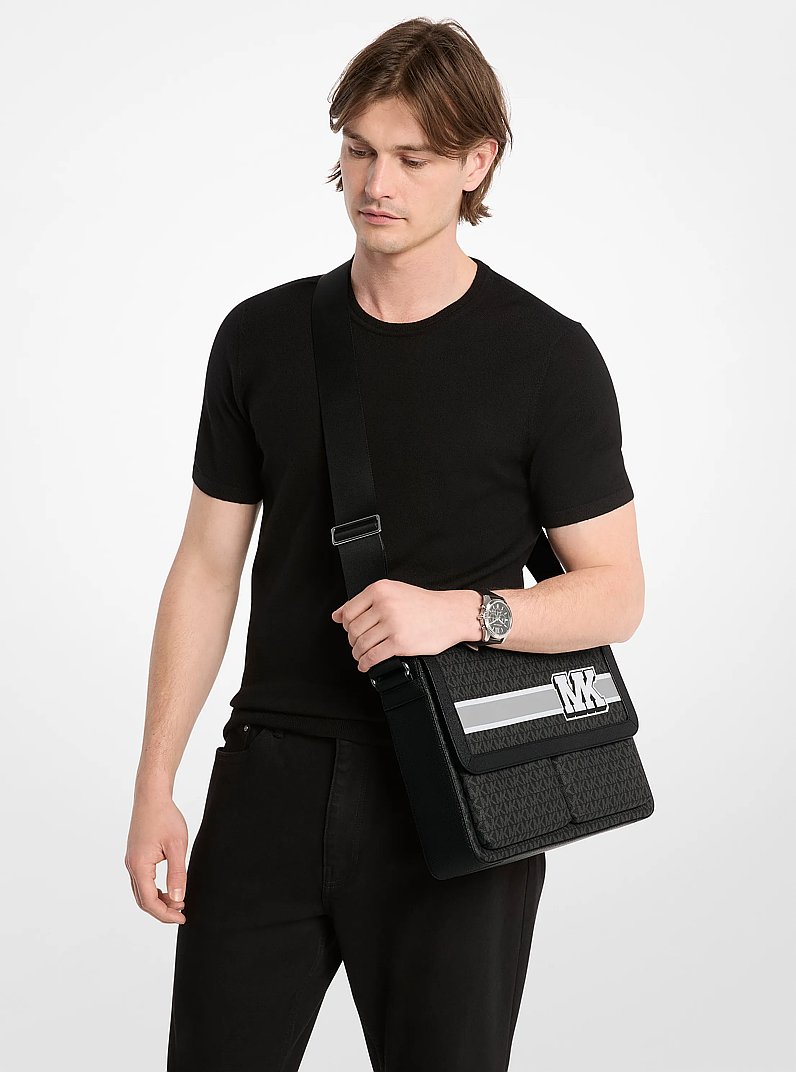 Pacey Embellished Signature Logo Messenger Bag in BLACK COMBO | Michael Kors
