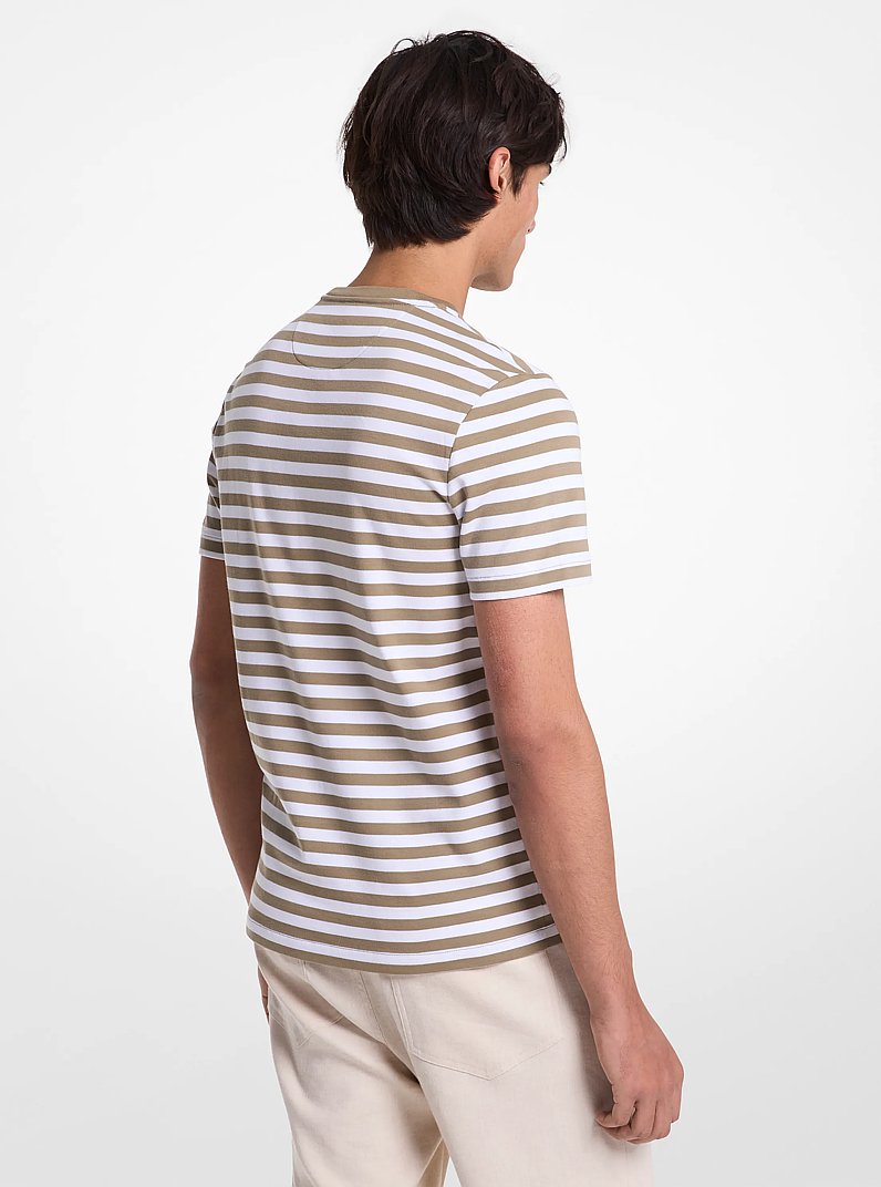 Striped Cotton T-Shirt in SAFARI GREEN | Michael Kors