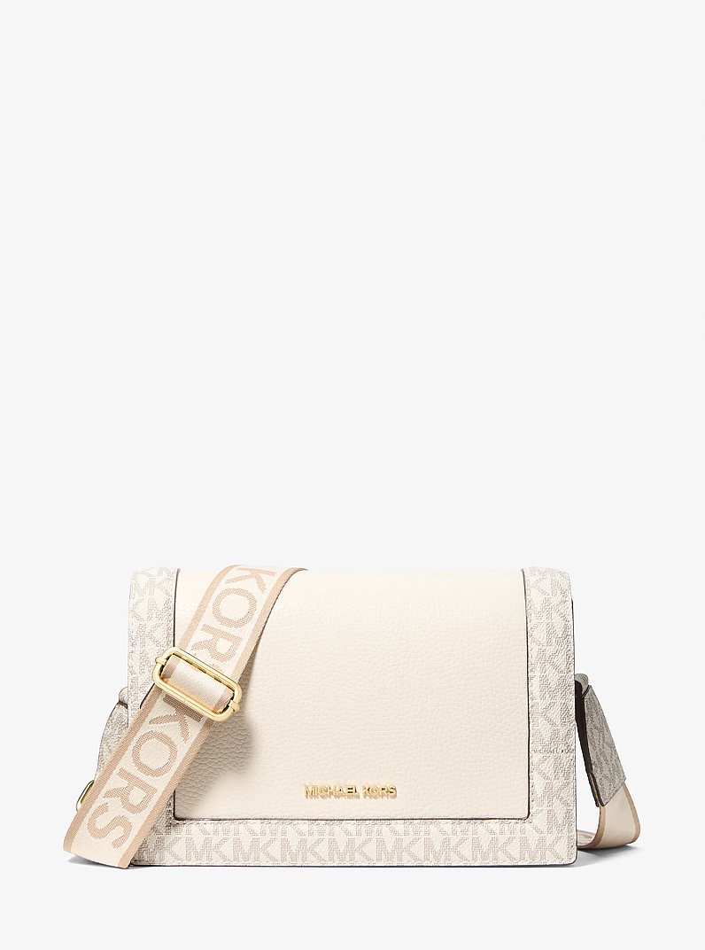 Jet Set Large Pebbled Leather and Signature Logo Crossbody Bag in LT CRM MULTI | Michael Kors