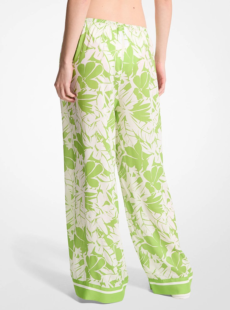 Palm Print Woven Wide-Leg Pants in GREEN/WHITE | Michael Kors