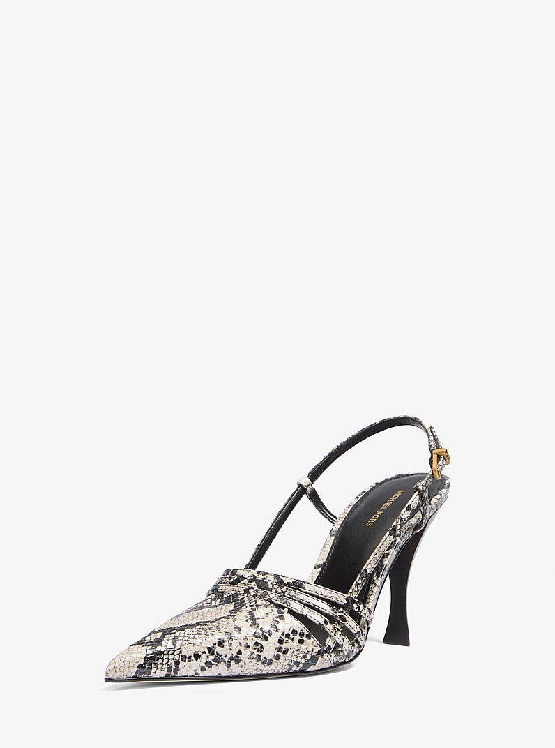 Haisley Snake Embossed Leather Slingback Pump in NATURAL | Michael Kors