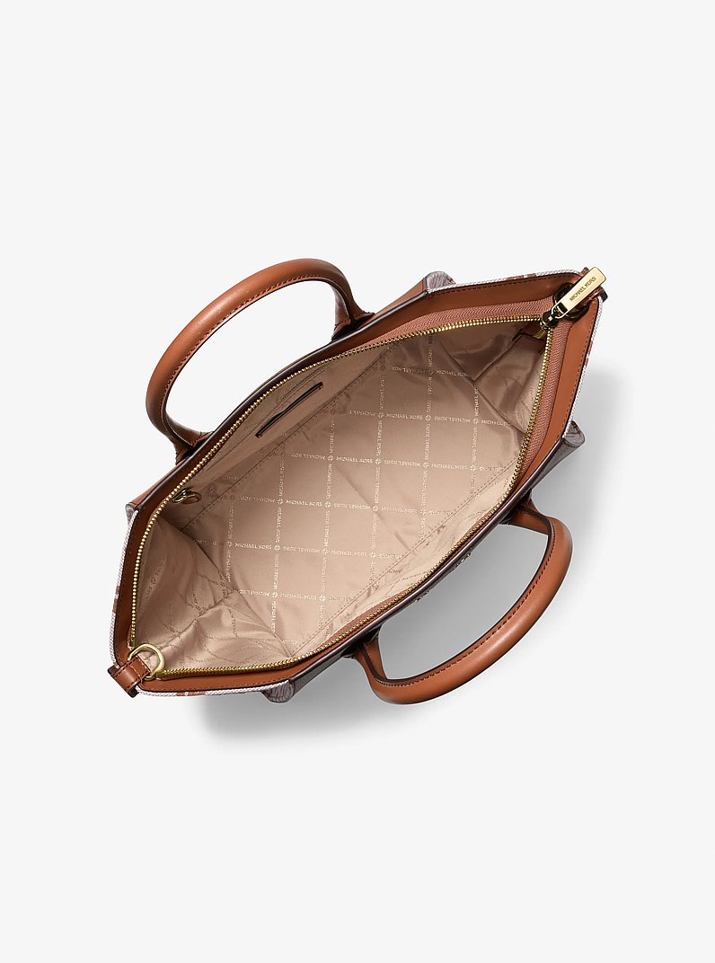 Grand sac &agrave; main Avril en cuir et en jacquard &agrave; logo in LUGGAGE | Michael Kors