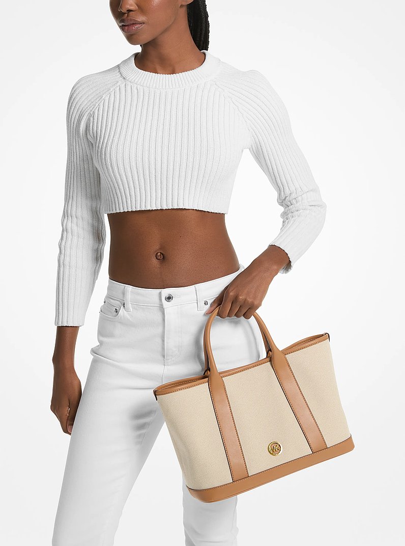 Luisa Medium Cotton Canvas Satchel in PALE PEANUT | Michael Kors