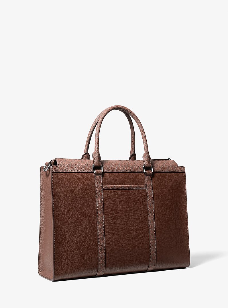 Cooper Pebbled Leather and Signature Logo Briefcase in NUTMEG | Michael Kors
