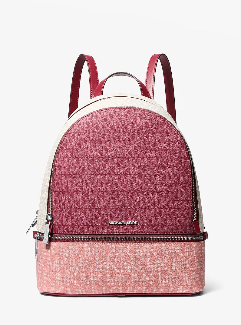 Rhea Medium Color-Block Signature Logo Backpack in MAROON | Michael Kors
