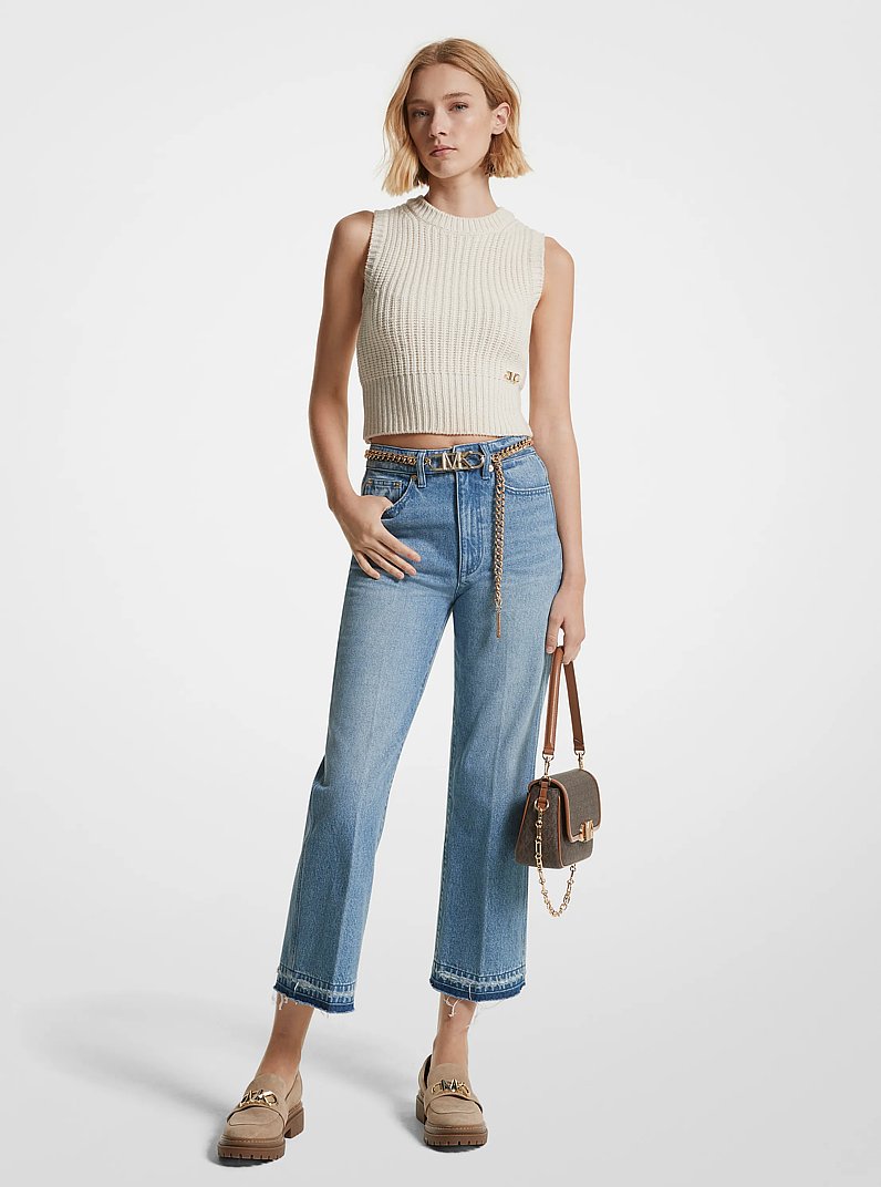 Cropped Denim Flared Jeans