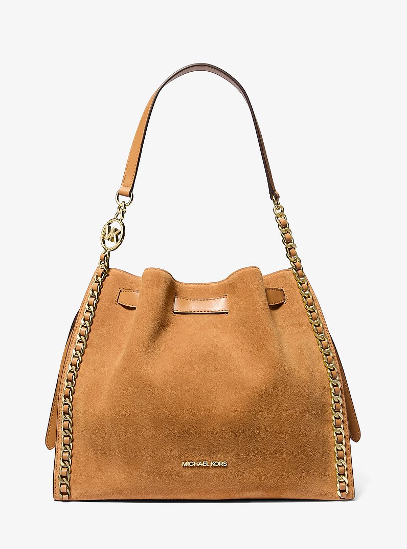 Mina Large Suede Chain Shoulder Bag in POWDER BLUSH - Sale