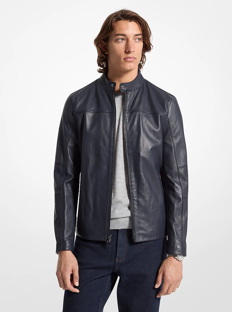 Leather Racer Jacket in MIDNIGHT | Michael Kors
