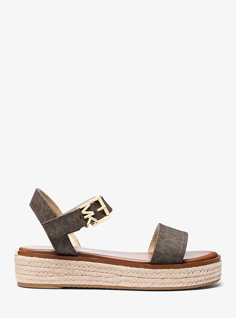 Richie Signature Logo Platform Espadrille Sandal in BROWN | Michael Kors